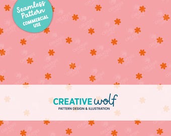 Flower Polka Dots, Spring Seamless Repeat Pattern in Pink