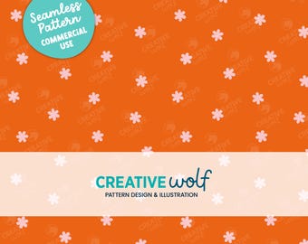 Flower Polka Dots, Spring Seamless Repeat Pattern in Bright Orange