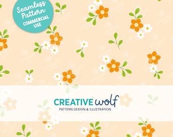 Spring Floral Bouquets Seamless Repeat Pattern in Pale Orange