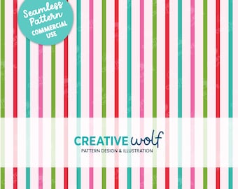 Vertical Stripes Seamless Repeat Pattern in Pink, Turquoise, Red and Green