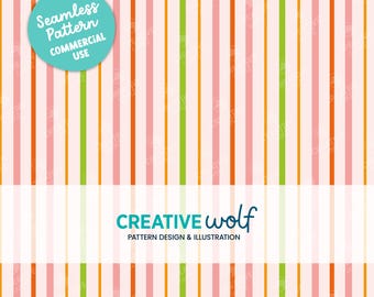 Colourful Vertical Stripes Seamless Repeat Pattern in Pink, Green and Orange