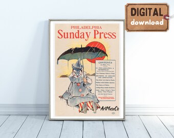 Vintage Art Print. Philadelphia Sunday Press Prints. PRINTABLE Download | 202