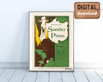 Vintage Art Print. Philadelphia Sunday Press Prints. PRINTABLE Download | 205