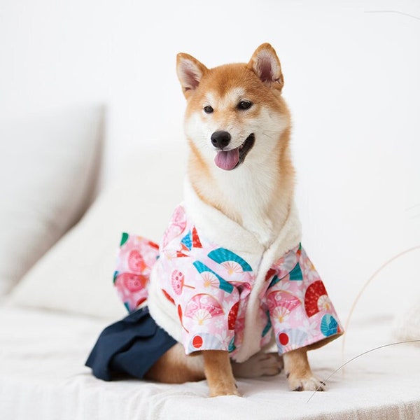 Japanese kimono for dogs | robe | traditional style | skirt and pants option for small, medium, large dogs | shiba model | kimono boy/girl