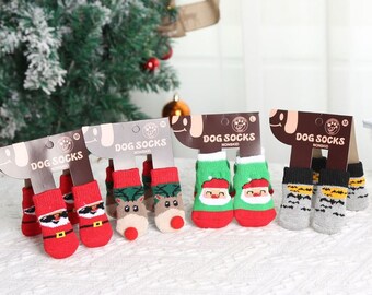 4 Style Christmas Socks for Dogs | Santa Claus| Pet Socks | Small Dogs Cats | Cute Gifts for Dog Lovers | Printbounty