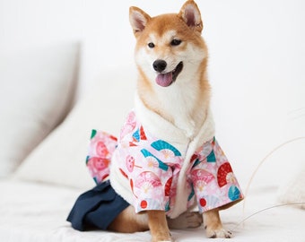 Japanese kimono for dogs | robe | traditional style | skirt and pants option for small, medium, large dogs | shiba model | kimono boy/girl