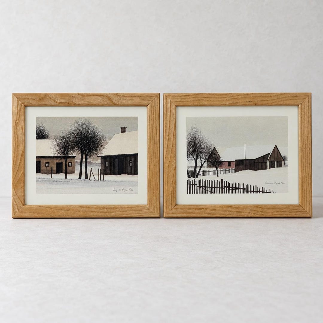 Jacques Deperthes Winter Farm Prints Set of 2 Framed Snow Landscape ...