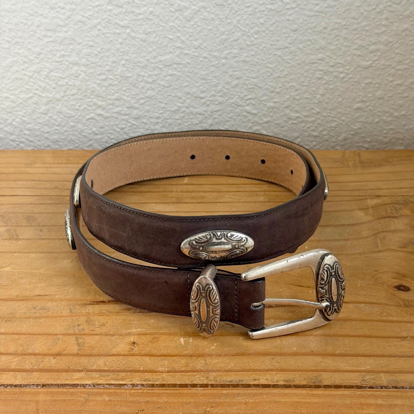 Brighton Belt 28 Brown Textured Leather Western Silver Buckle Cowgirl Rodeo Brown Brighton Belt - Etsy main image 3