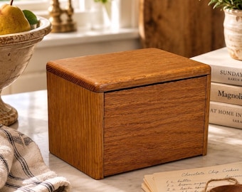 Vintage Oak Recipe Box Wooden Kitchen Recipe Card Holder Countertop Storage