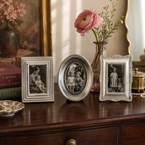 Lot of 3 Vintage Silver Tone Picture Frames Mini Oval Rectangle Frame Set