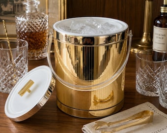 Secchiello per il ghiaccio vintage Georges Briard, colore oro, con pinze, ideale per il bar e per l'arredamento in stile metà secolo.
