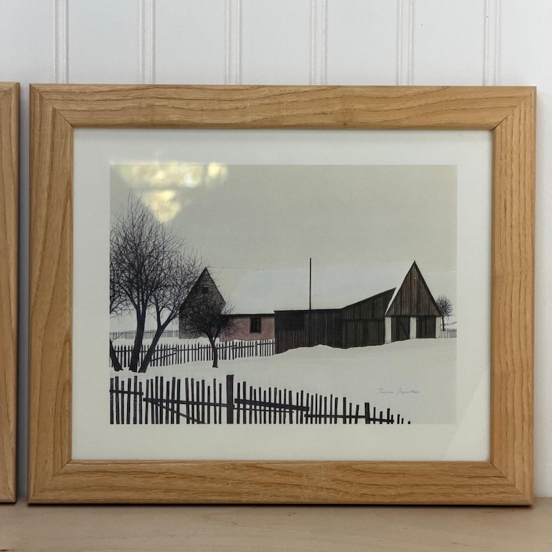Jacques Deperthes Winter Farm Prints Set of 2 Framed Snow Landscape ...