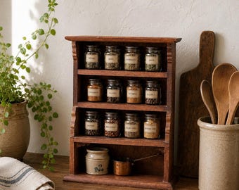Wood Spice Shelf Display Rack Vintage Countertop Wall Organizer Trinket Shelf