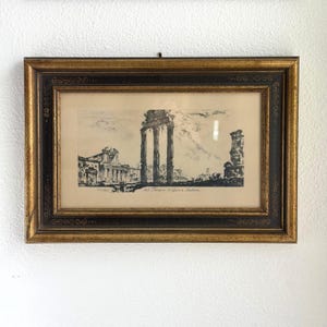 Antieke Romeinse ruïnes etsen ingelijst donker hout Grand Tour klassieke muurkunst 11 x 17