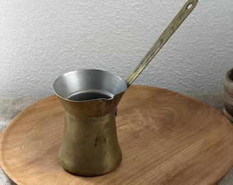 Antique Brass Cezve Turkish Coffee Pot Ibrik Size 5 Long Handle Tin Lined Patina