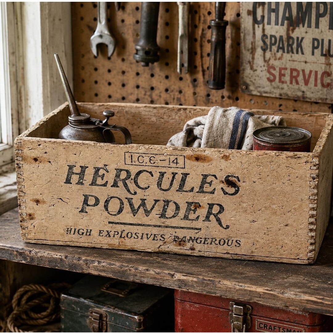 ビンテージウッドボックス　HERCULES POWDER Antique Hercules Powder Wooden Crate Primitive Industrial Garage