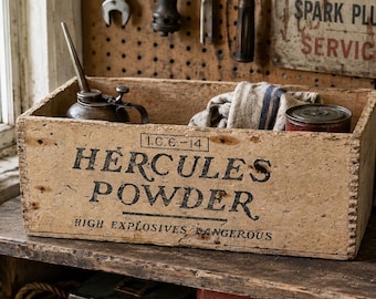 Antique Hercules Powder Wooden Crate Primitive Industrial Garage Storage
