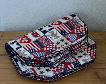 Americana Placemats 6, Patriotic Patchwork Stars Flags, 4th of July Decor