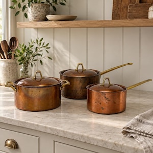 Paul Revere Limited Edition Copper Pots with Lids Set of 3 Cottage Kitchen Decor