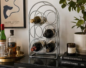 Vintage Chrome Wine Rack 6 Bottle Countertop Bar Storage Organizer mCM