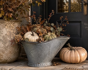 Vintage Galvanized Coal Hod Fall Porch Decor Bucket Fireplace Ash Scuttle Holder