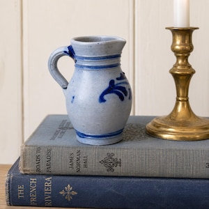 Mini Blue White Pottery Pitcher Handmade Ceramic Stoneware Jug Vase Shelf Decor