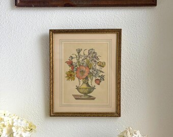 Lámina botánica vintage enmarcada de tulipanes flamencos melancólicos, 10,5 x 8,5 cm, estilo cottagecore.