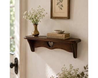 English Cottage Wall Shelf With Heart Cutout Vintage Plate Ledge Kitchen Decor