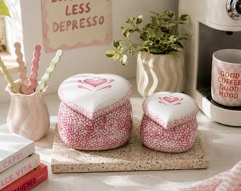 Vintage roze hart keramische jerrycan set van 2 porseleinen potten met deksel Trinket-potten