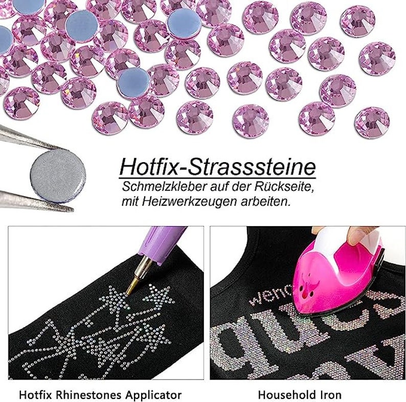 Strasssteine Hot Fix Glas Flatback Strass Steine Hotfix Runde Kristalle Kristallstein Jet AB Pink rosa SS5-SS30 288-1440Stück Bild 3