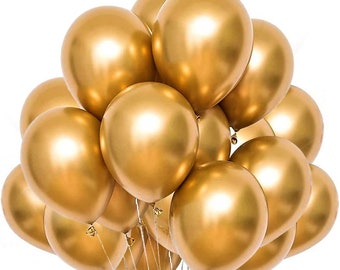 Lot de 50 ballons dorés ronds en aluminium 16 pouces 40 cm pour décoration de fête du Nouvel An, grand ballon rond en latex brillant pour anniversaire