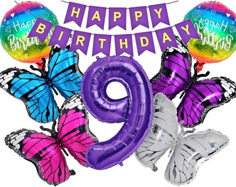 Schmetterling Fee Kindergeburtstag Deko Ballett Prinzessinnen Party Ballons Luftballons Geburtstag Lila Blau Pink Rosa Folienballon + Zahl