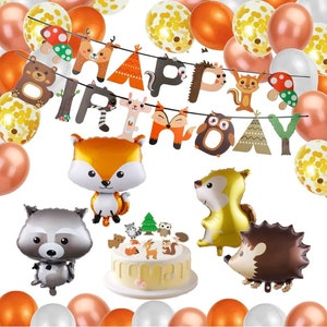 Forest animals birthday decoration set forest animals farm happy birthday foil balloon latex balloons balloon decoration cupcake stand animal autumn party image 5