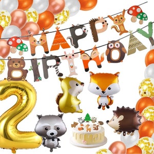 Waldtiere Geburtstag Deko Set Wald Tiere Bauernhof Happy Birthday Folienballon Latexballons Ballon Deko Cupcake Aufsteller Tier Herbst Party Zahl 2