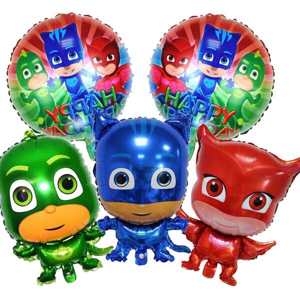 Pyjamasques Set 5 Ballons (Catboy Owl Gekko + Ballon d'équipe Décoration d'anniversaire Ballon en aluminium Ballon Pyjama Heroes Pyjama Heroes