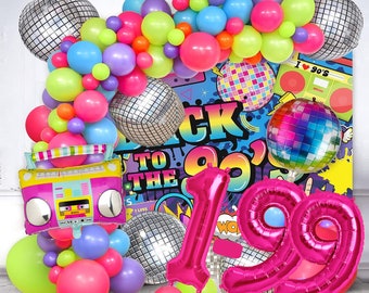 90er Set XXL Deko 90s love parade Zahl 1-99 Pink 100cm discokugel Folienballons Bunt neon Luftballons Happy Birthday deco Party Geburtstag