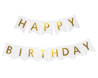 Happy Birthday Banner Wit Goud Slinger 16 x 20 cm Verjaardagsfeestje Kids