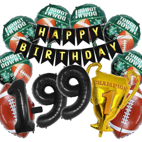 American Football Set + Zahlenballon 1-99 Schwarz NFL Rugby Ball Sport Party Motto Folienballons Deko Dekoration Super Bowl, Geburtstag deco