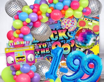 Lot de 90 décorations XXL années 90 Love Parade numéro 1-99 bleu 100 cm boule disco ballons en aluminium ballons néon colorés joyeux anniversaire déco fête anniversaire