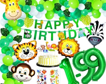 57-teiliges Jungle Set XXL Luftballons Folienballons Kindergeburtstag Geburtstag Feier Party 1-9 Grün Zahl 100 cm Tiger Dschungel Ballon