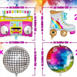90er Jahre Party Deko Set mit Folienballon in Form eines Kassettenrekorders und Neon-Deko, Rollschuhe, Disokugel Geburtstag retro 80er 90s Bild 2