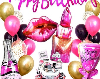 Kosmetik Girls Mode Dekoration Mädchen Geburtstag Beauty Make up Ballon Pink