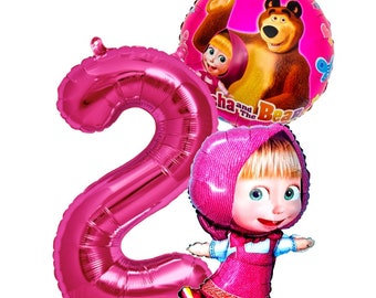 Mascha und der Bär Girls Geburtstags Set 1-8 Folienballon Luftballon Ballon Deko Birthday Helium