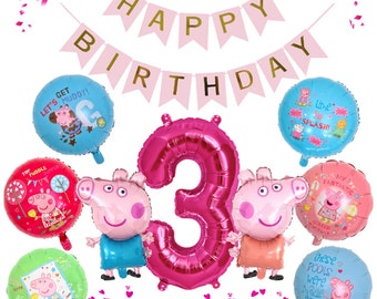 Peppa Pig Set Compleanno per Ragazze 3 Anni Palloncino Foil Palloncino Decorazione Pepa Pig Famiglia Schorsch 3a Festa Compleanno per Bambini Ragazza
