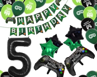 Video Gamer Party Decoration with Number Balloon Black Controller Balloon Happy Birthday Game Banner Balloon Foil Balloon Birthday Gaming