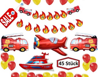 XXL Feuerwehr Deko Set Feuerwehrauto Ballon Folienballon Geburtstag Sam Party