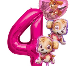 Skye Geburtstags Set 4 Rosa Paw Patrol Zahl Folienballon Luftballon Paw Patrol Ballon Deko Rosa Pink Mädchen Set