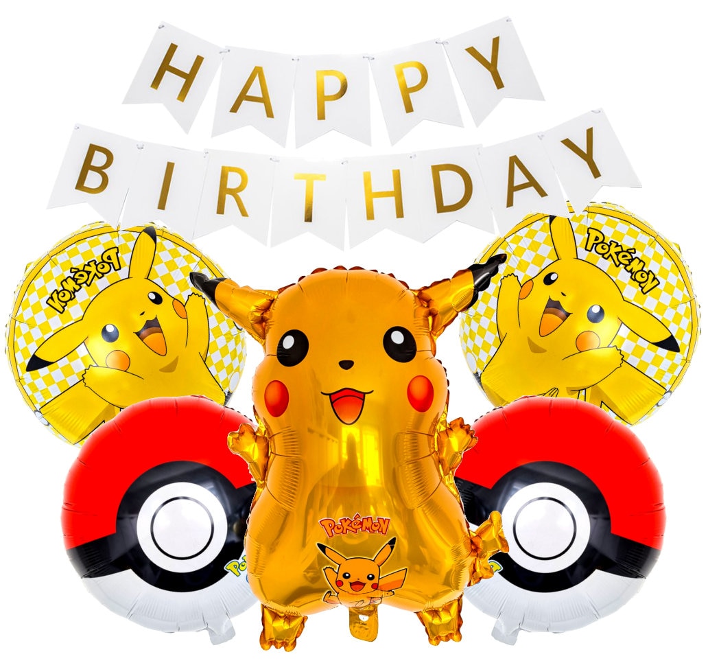 Pikachu Birthday Party Ballon Pokemon Cartoon Figure Stars Round