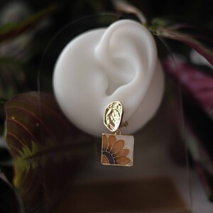 Dangly Clip On Earrings Abstract Clip Ons Gold Floral Handcrafted Comfortable Statement Chic Lightweight Non-Pierced Trendy Unique Clips