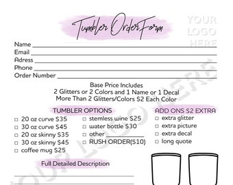 Formulario de pedido de vaso: PDF y JPG